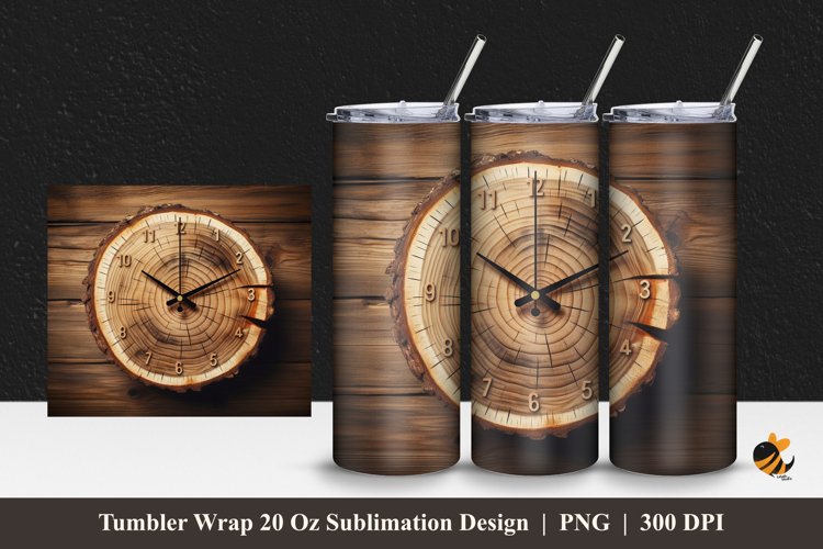 Wooden Clock Tumbler Wrap Sublimation Design 1 example image 1