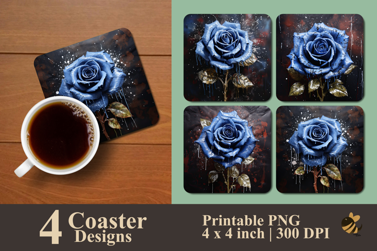 Denim Rose Coaster Sublimation Design
