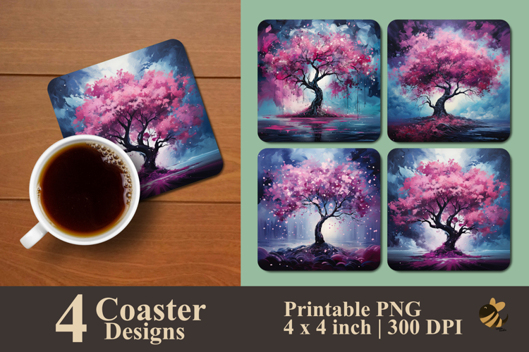 Celestial Pink Tree Coaster Sublimation Design