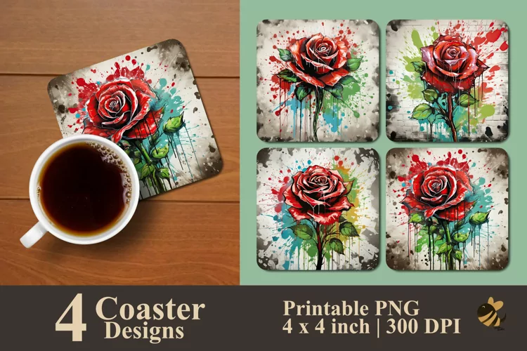 Blooming Rose With Effect Coaster Sublimation Designs