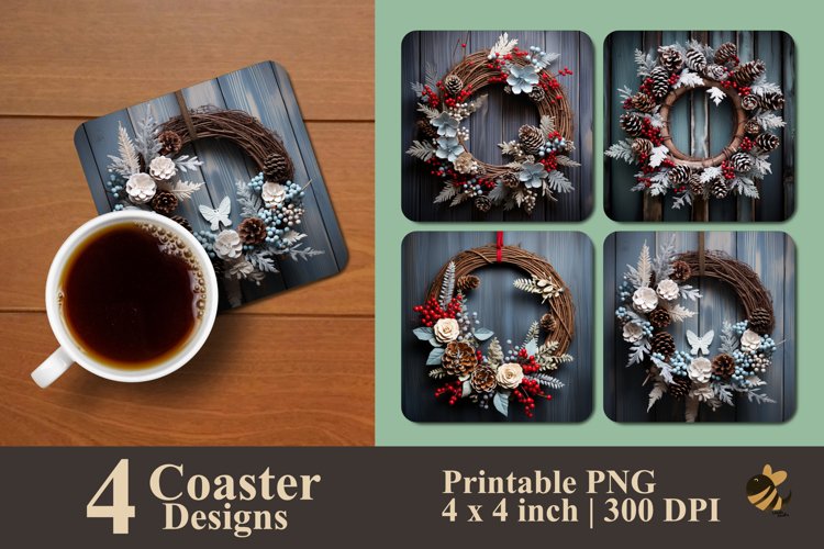 Winter Wreath Coaster Sublimation Designs example image 1