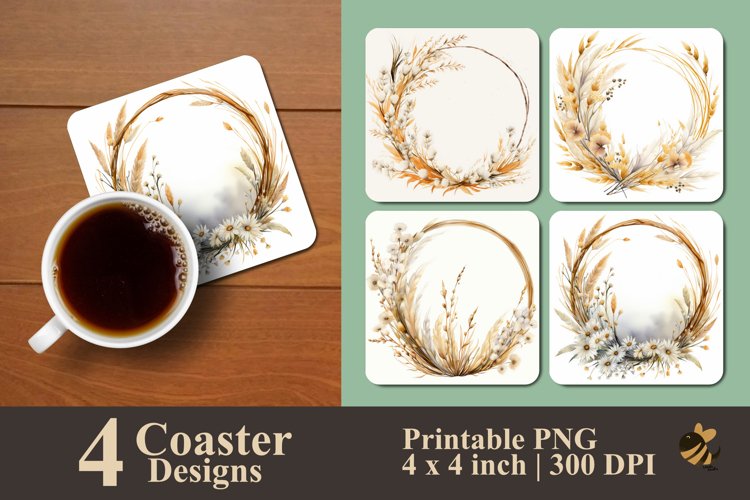 Flower Frame Coaster Sublimation Designs example image 1