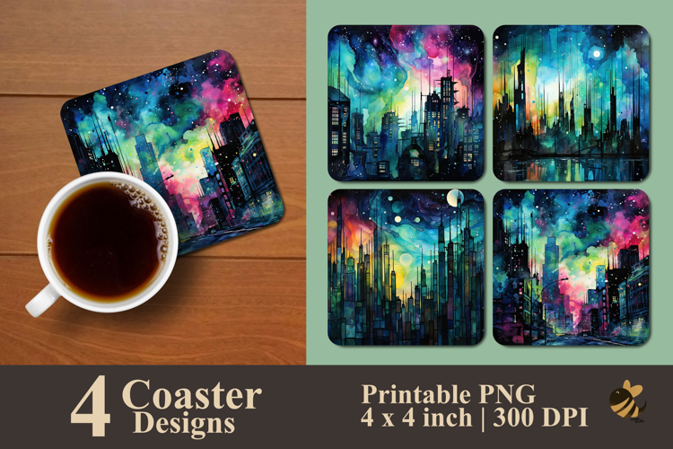 Cosmic Light Through City Coaster Sublimation Design