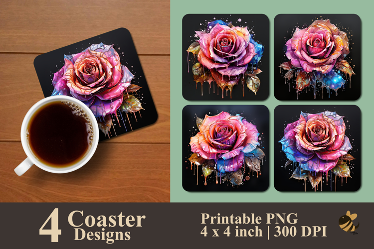 Colorful Metalic Rose Coaster Sublimation Design