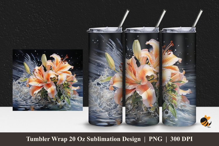 Splash Water Flower Tumbler Wrap Sublimation Design 1 example image 1