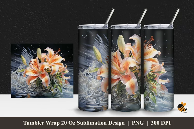 Splash Water Flower Tumbler Wrap Sublimation Design 1