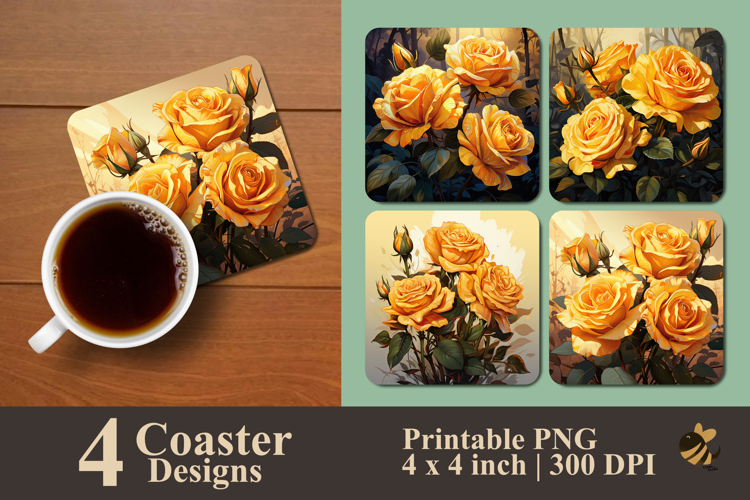 Golden Hour Roses Coaster Sublimation Design