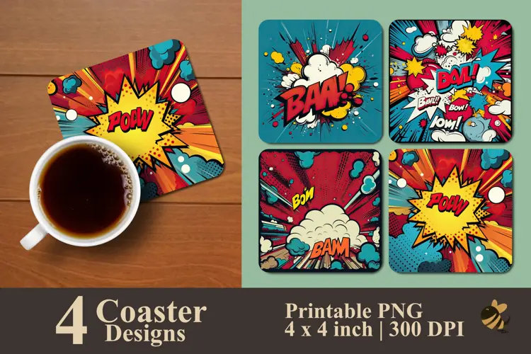Retro Comic Coaster Sublimation Design