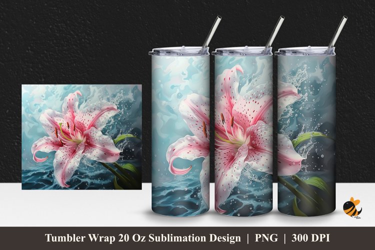Lily Splash Tumbler Wrap Sublimation Design 1 example image 1