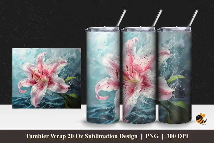 Lily Splash Tumbler Wrap Sublimation Design 1