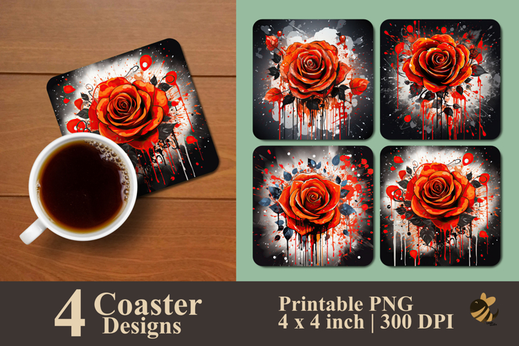 Red Orange Rose Coaster Sublimation Design