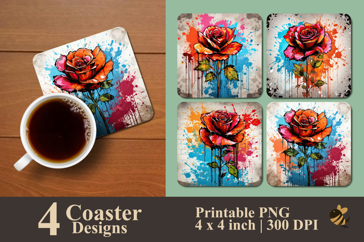 Poppy Rose Coaster Sublimation Design
