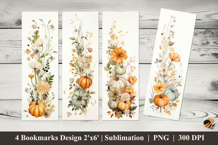 Pumpkin Flowers Bookmarks Sublimation Design