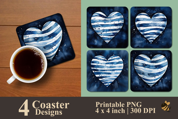 Painting Stripe Heart Coaster Sublimation Design