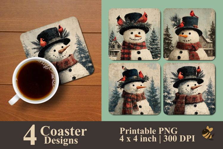 Whimsical Snowman And Bird Coaster Sublimation Design