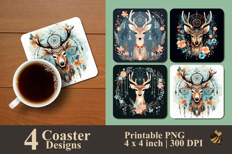 Boho Deer Coaster Sublimation Designs