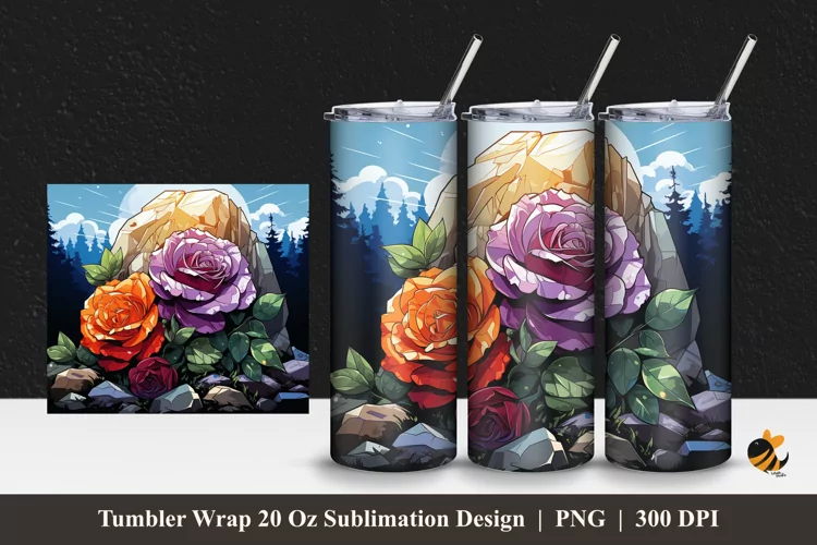 Outdoor Flower Tumbler Wrap Sublimation Design 1