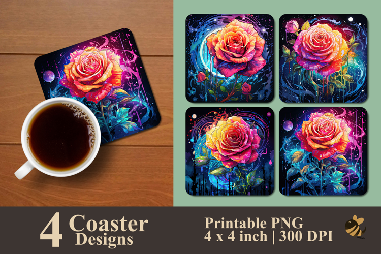 Psychedelic Rose Coaster Sublimation Design