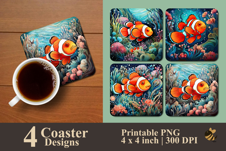 Clownfish In Doodle Coaster Sublimation Design