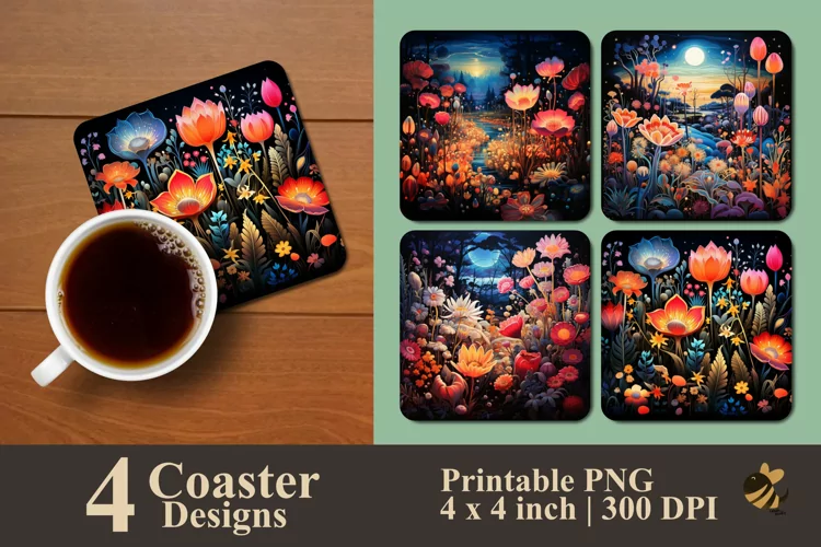 Garden Night Coaster Sublimation Designs