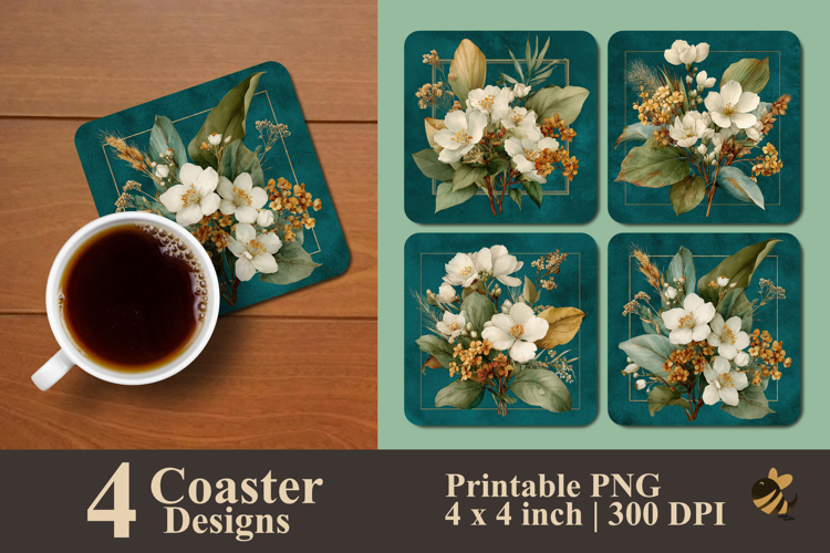 Jasmine Flower With Frame Coaster Sublimation Design