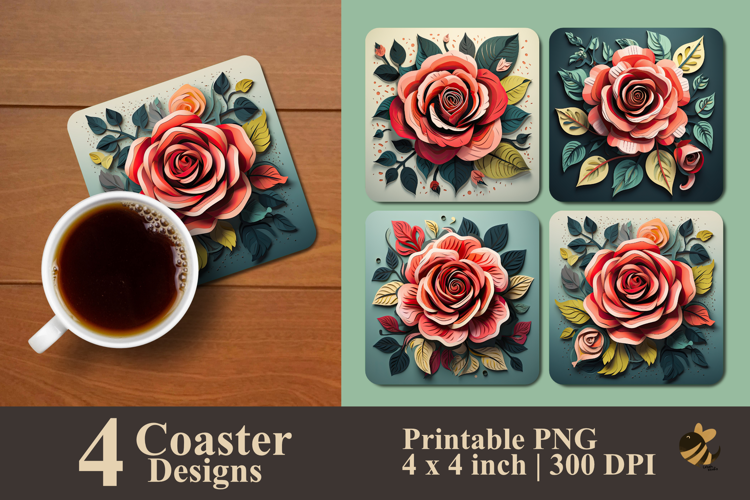 Rose Flat Papercraft Coaster Sublimation Design