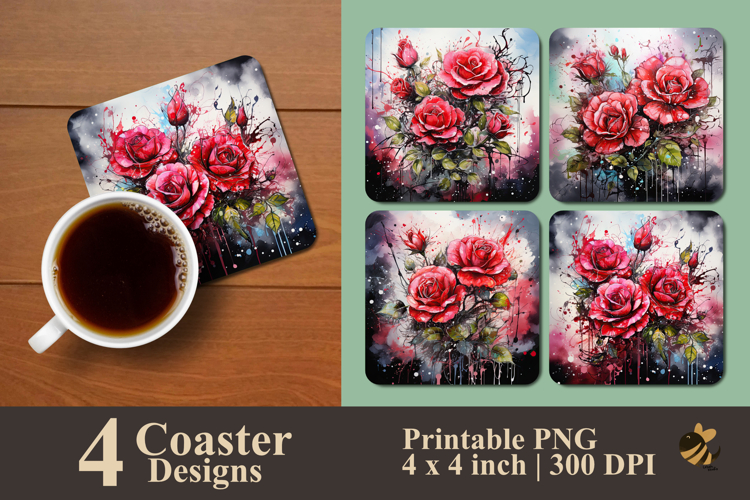 Wild Spirit Roses Coaster Sublimation Design