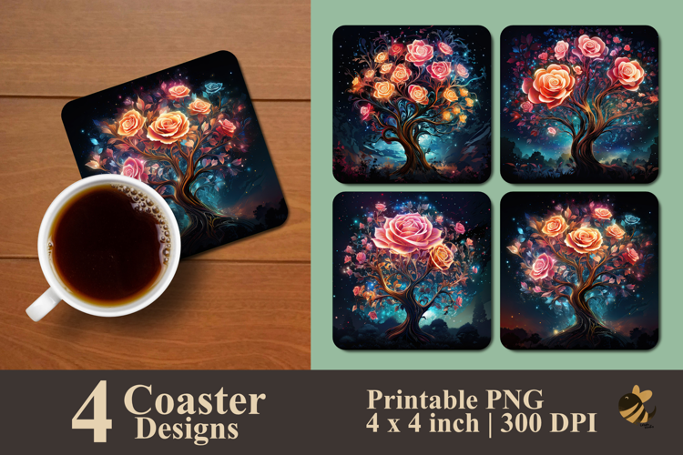 Fantasy Rose Tree Coaster Sublimation Design
