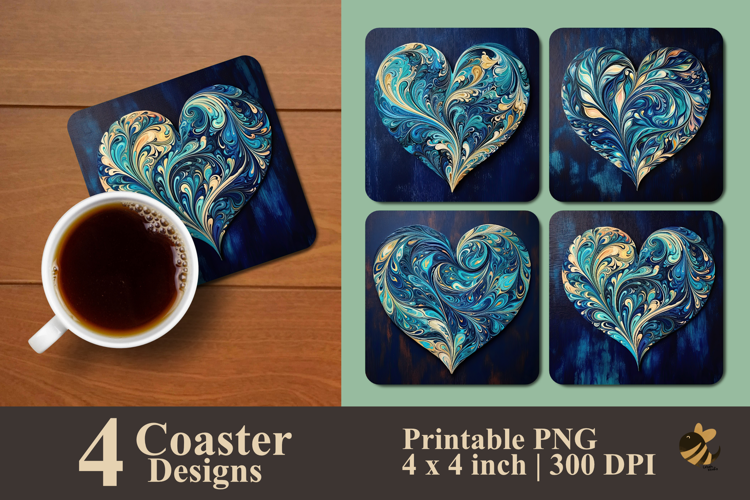 Ink Swirl Heart Coaster Sublimation Design