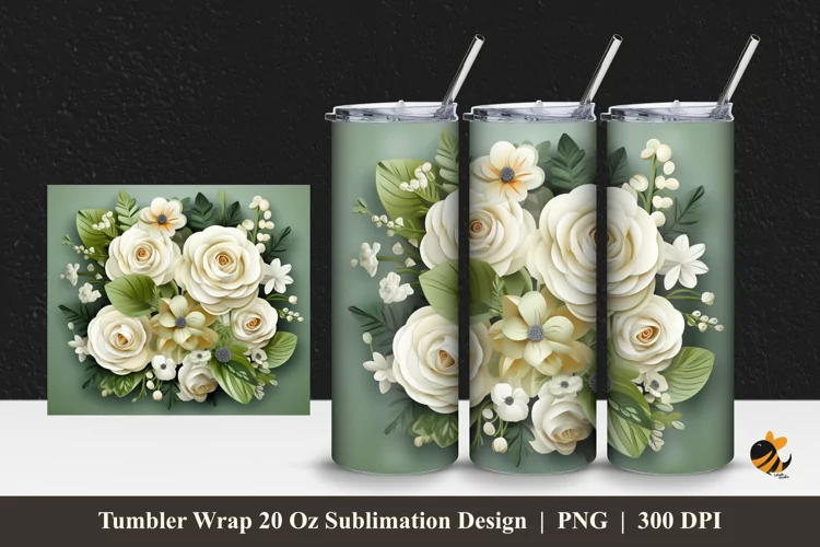 Blooming Rose Tumbler Wrap Sublimation Design 1