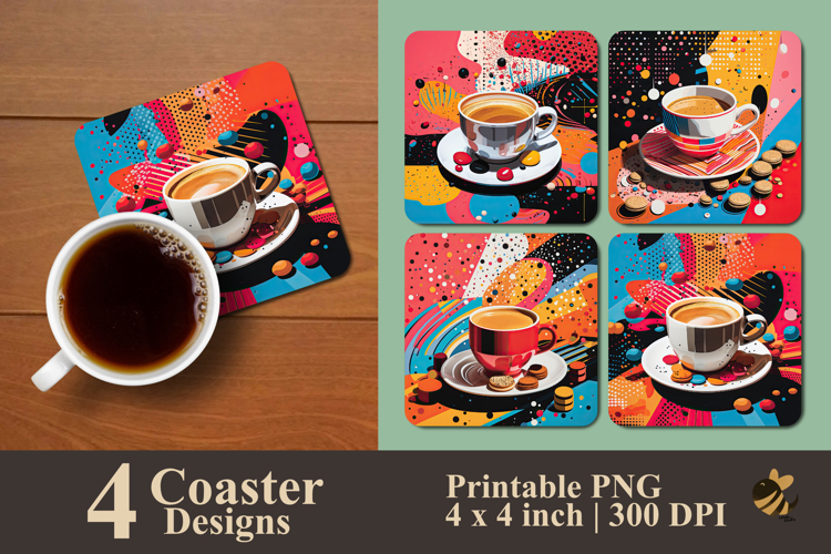 Vibrant Pop Art Coffee Coaster Sublimation Design