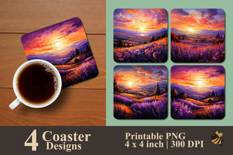 Sunset On The Lavender Hills Coaster Sublimation Design
