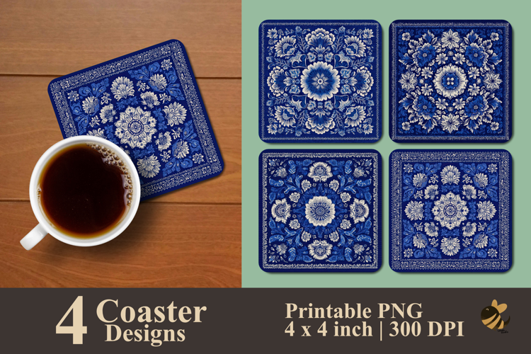 Cerulean Bloom Watercolor Coaster Sublimation Design
