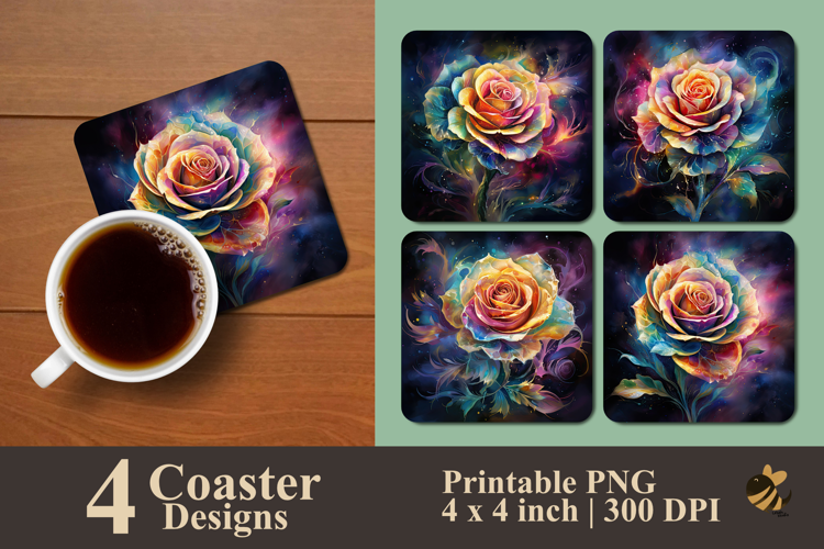 Aurora Spectrum Rose Coaster Sublimation Design