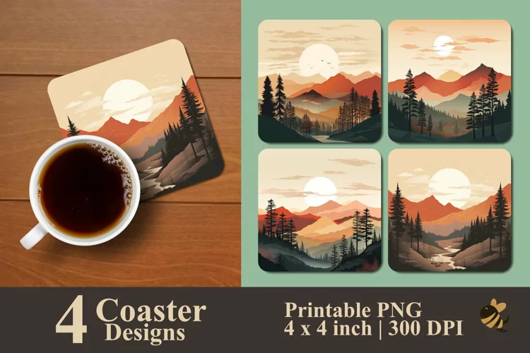 Mountain Landscape Coaster Sublimation Designs