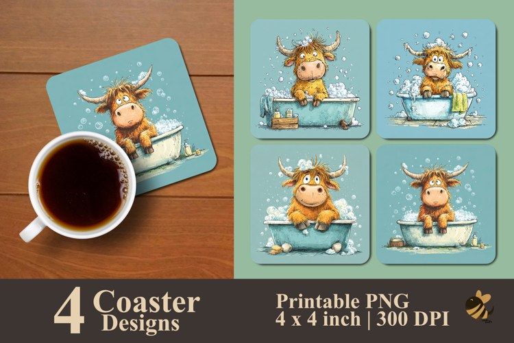 Cute Bathing Cow Coaster Sublimation Design