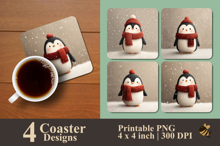 Snowy Penguin Coaster Sublimation Design