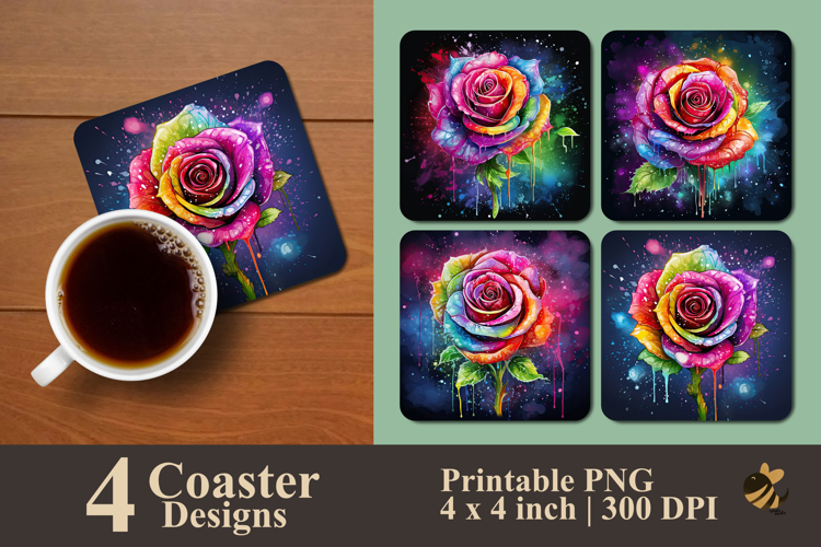 Rose Beauty Color Coaster Sublimation Design