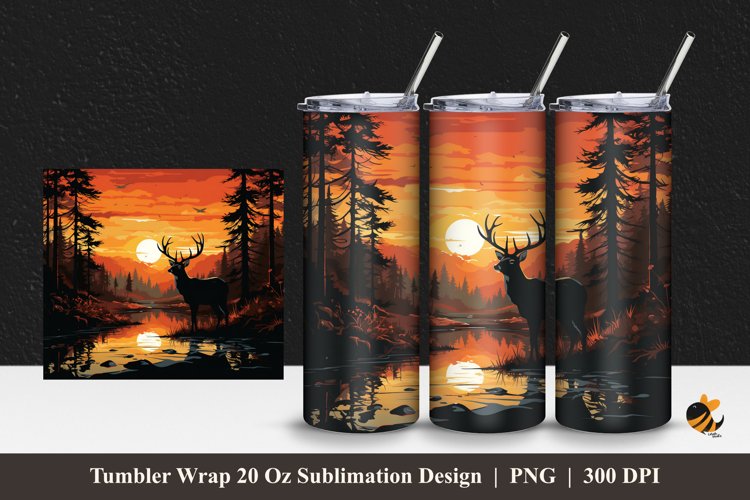 Wild Black Deer Tumbler Wrap Sublimation Design 1