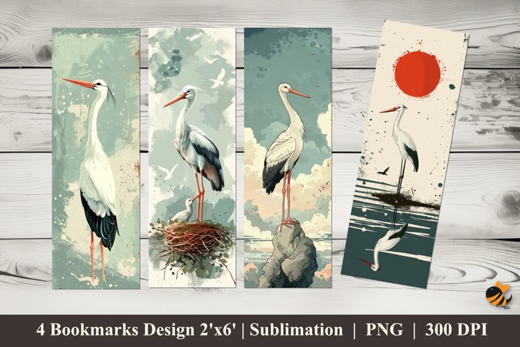 Wild Stork Bookmarks Sublimation Design example image 1