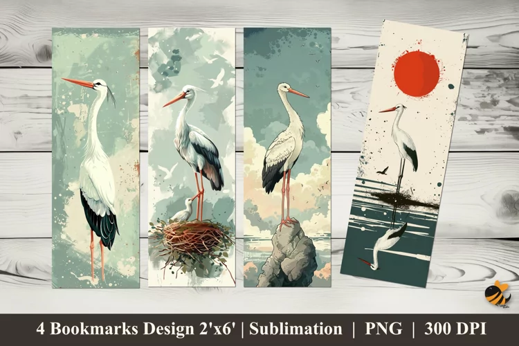 Wild Stork Bookmarks Sublimation Design