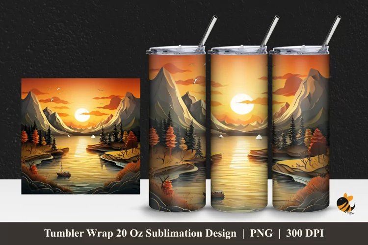 Sunset Mountain Tumbler Wrap Sublimation Design 1