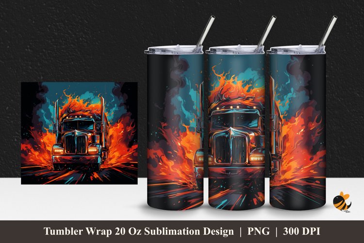 Flame Truck Tumbler Wrap Sublimation Design 1
