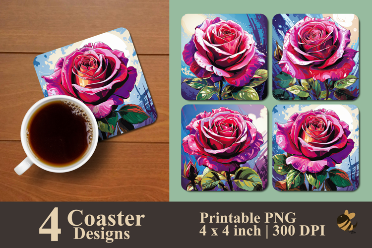Marker Rose Pop Coaster Sublimation Design