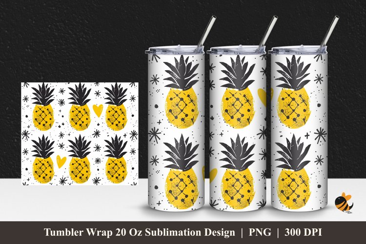 Handdrawn Pineapple Tumbler Wrap Sublimation Design 1
