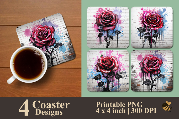 Rose With Black Leaves Coaster Sublimation Design