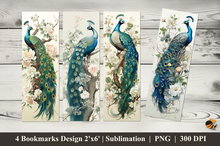 Peacock Flower Bookmarks Sublimation Design