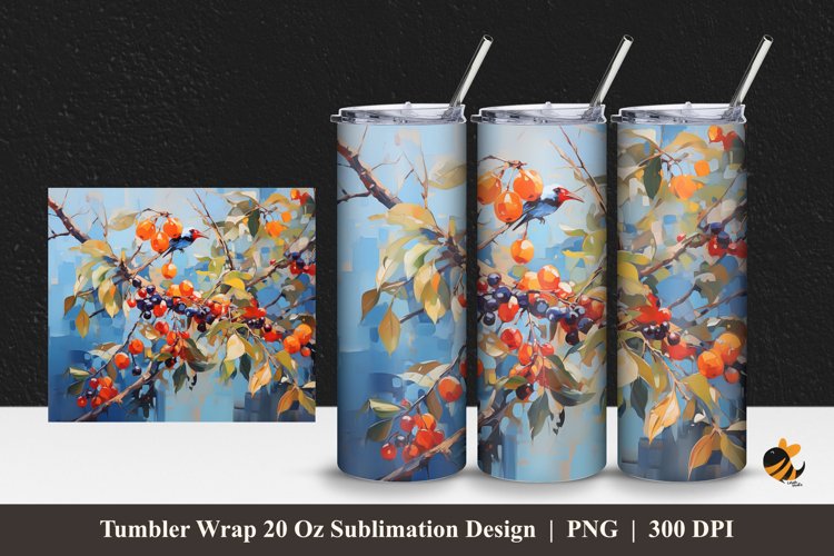 Berry Plant Tumbler Wrap Sublimation Design 1