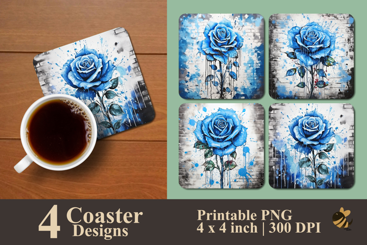 Blue Moon Rose Coaster Sublimation Design