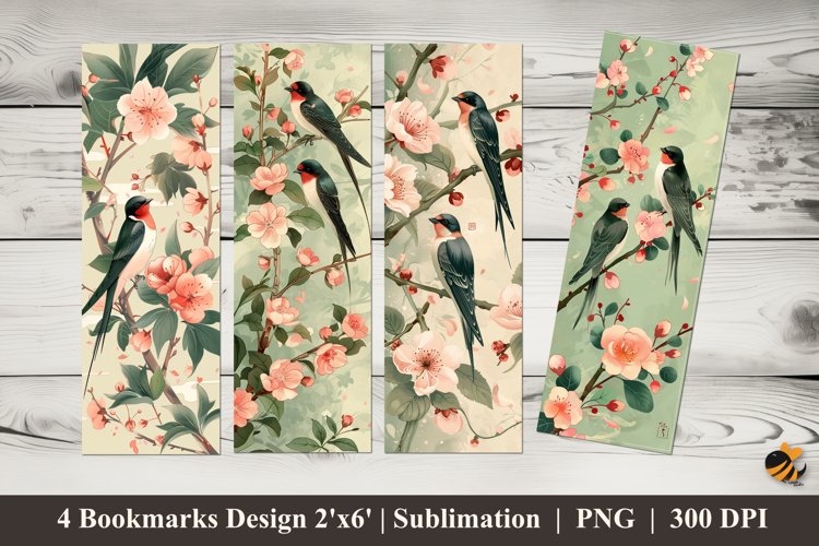 Birds Flowers Bookmarks Sublimation Design example image 1